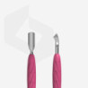 Manicure pusher Gummy with silicone handle UNIQ 10 TYPE4.2 (rounded narrow pusher and bent blade)