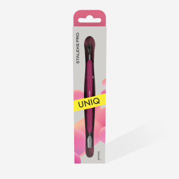 Manicure pusher Gummy with silicone handle UNIQ 10 TYPE4.2 (rounded narrow pusher and bent blade)