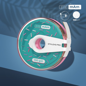 Disposable white abrasive tape papmAm EXPERT 100 grit in a plastic case
