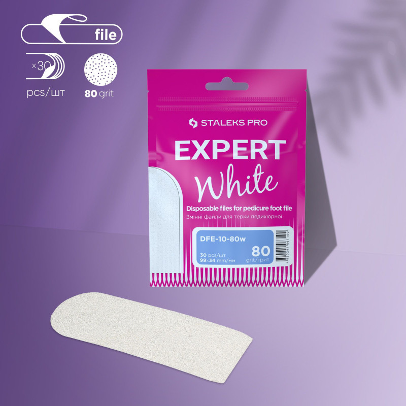 Disposable white files for pedicure grater EXPERT 10 80 grit (30 pcs)